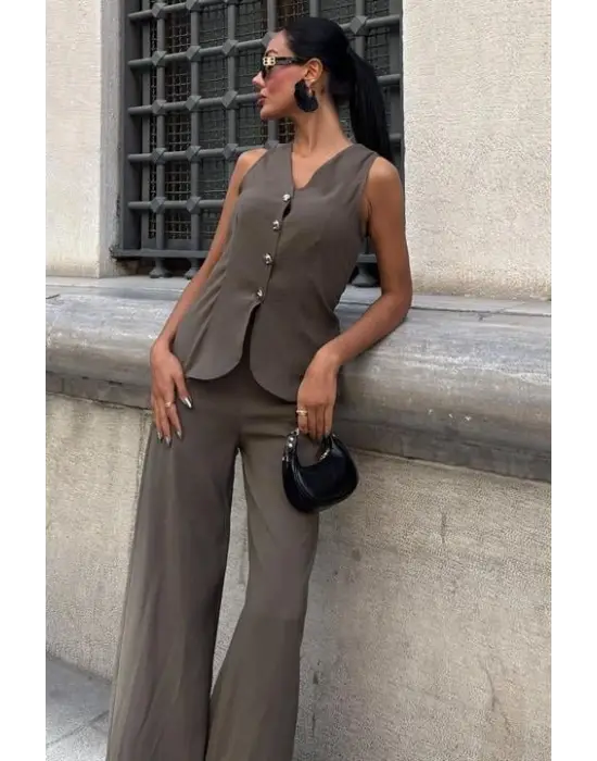 Arkası Bağcıklı Yelek Plazza Pantolon Modal Takım 10202-08