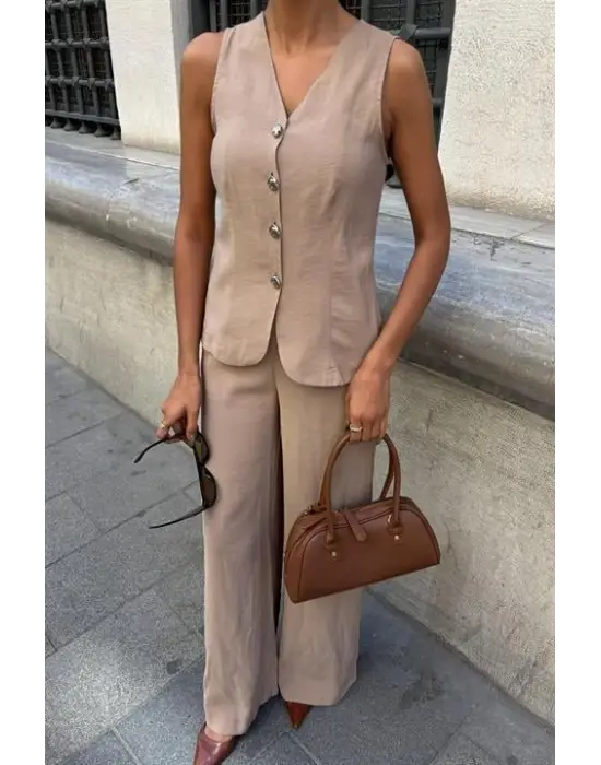 Arkası Bağcıklı Yelek Plazza Pantolon Modal Takım 10202-08