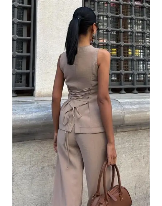 Arkası Bağcıklı Yelek Plazza Pantolon Modal Takım 10202-08