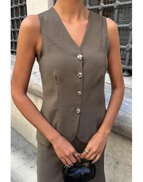 Arkası Bağcıklı Yelek Plazza Pantolon Modal Takım 10202-08