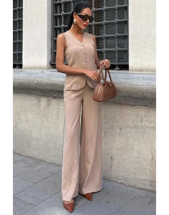 Arkası Bağcıklı Yelek Plazza Pantolon Modal Takım 10202-08