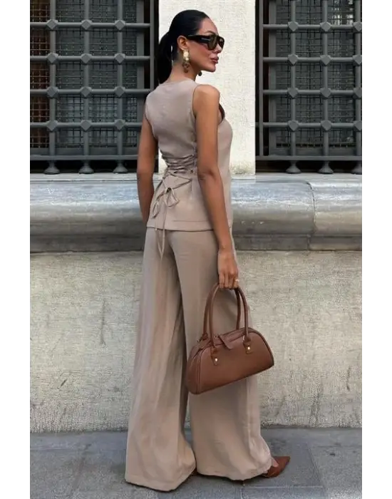 Arkası Bağcıklı Yelek Plazza Pantolon Modal Takım 10202-08