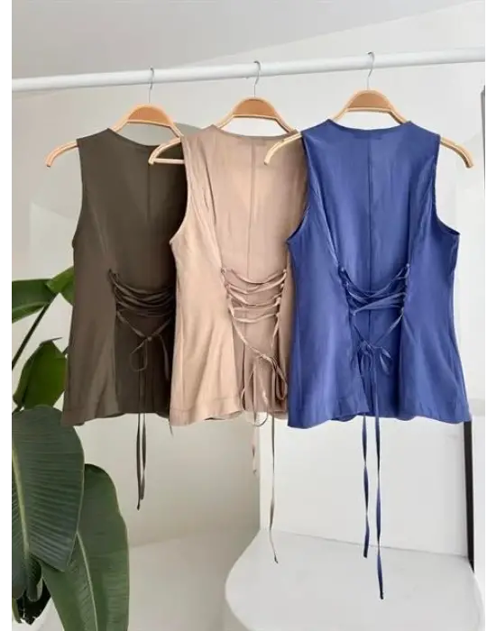 Arkası Bağcıklı Yelek Plazza Pantolon Modal Takım 10202-08