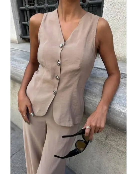 Arkası Bağcıklı Yelek Plazza Pantolon Modal Takım 10202-08