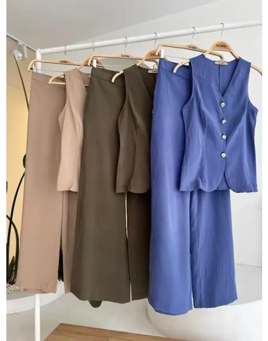 Arkası Bağcıklı Yelek Plazza Pantolon Modal Takım 10202-08