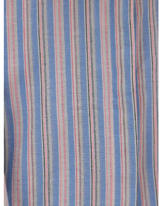 Arkası Uzun Kabartma Çizgili Oversize Gömlek -Mavi