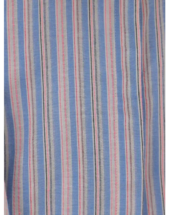 Omarı Mavi Oversize Gömlek Kabartma Çizgilerle Tasarım