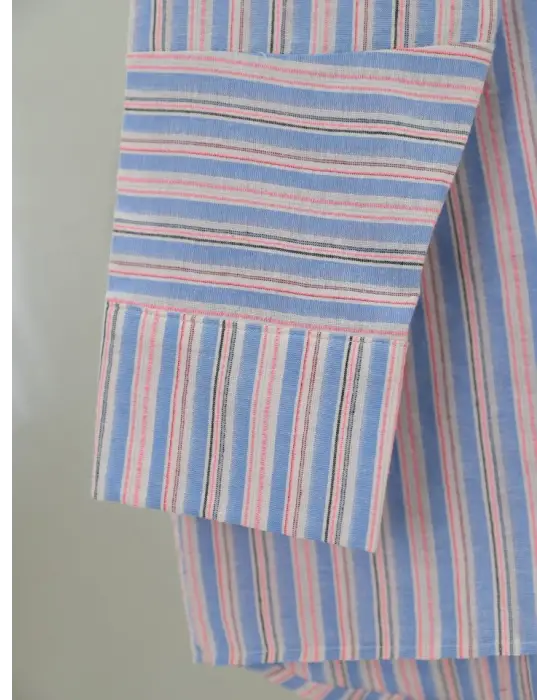 Arkası Uzun Kabartma Çizgili Oversize Gömlek -Mavi