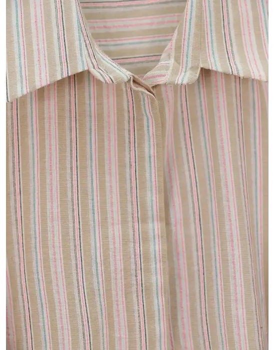 Omarı Oversize Gömlek - Arkası Uzun Kabartma Çizgili