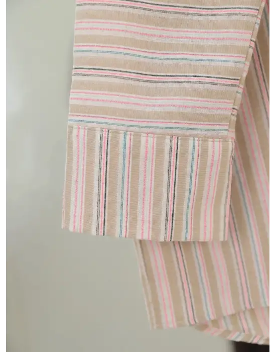 Arkası Uzun Kabartma Çizgili Oversize Gömlek -Vizon