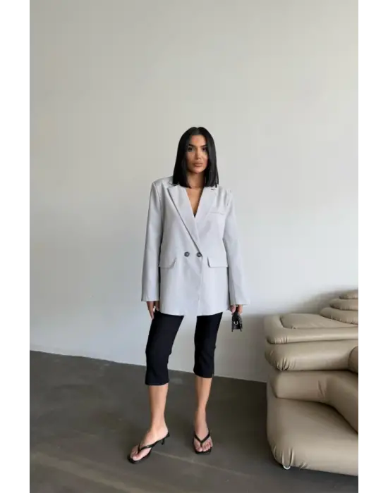 Omarı Yırtmaç Detaylı Gri Ceket