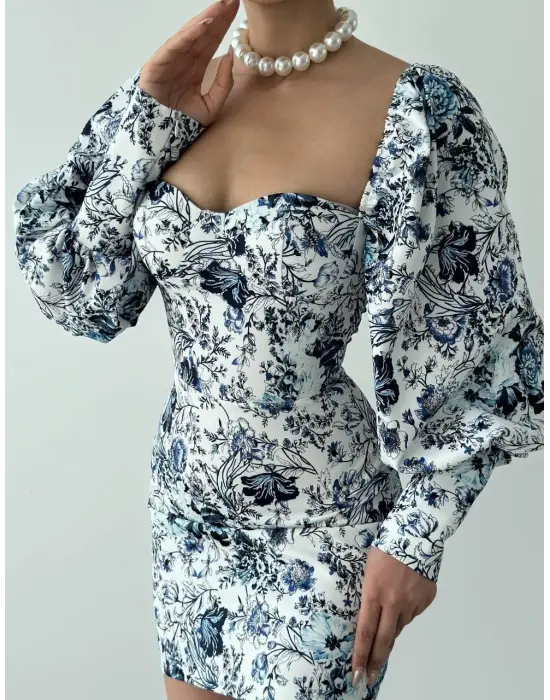 Omarı Şık Balon Kollu Mini Elbise