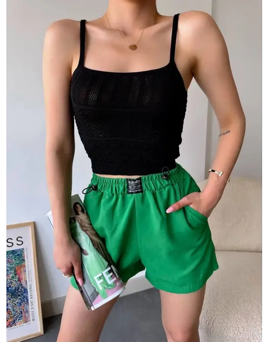 Armalı keten şort yeşil s251003