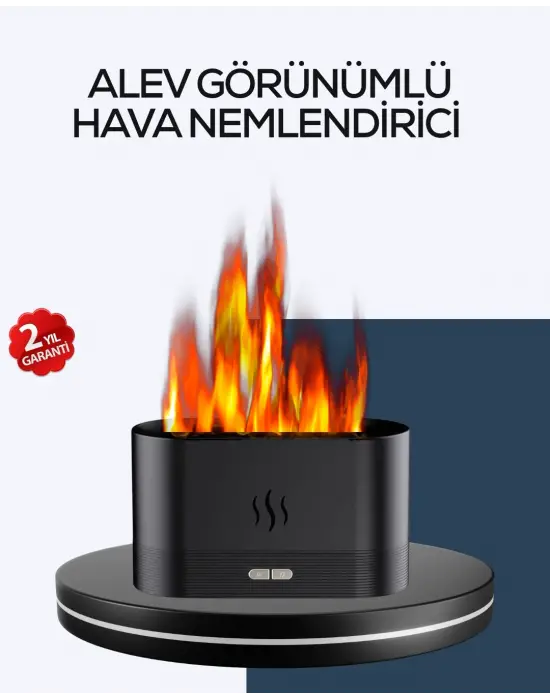 Aromatik Oda Kokusu Difüzörü Alev Tasarımlı Led Işıklı Nemlendirici