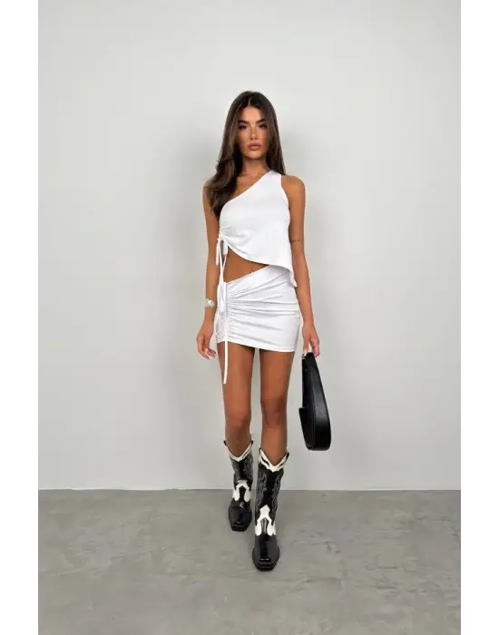 Omarı Asansörlü Tek Omuz Asimetrik Bluz