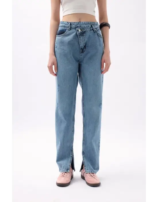 Omarı Modern Stil Asimetrik Bel Paça Jean