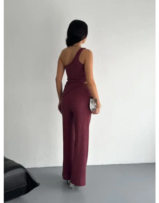 Asimetrik Crop Pantalon Ikili Takım - Gül Kurusu