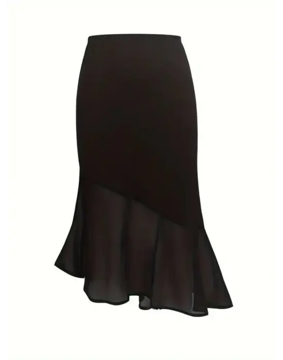 Omarı Yüksek Bel Asimetrik Detaylı Kadın Krep Etek