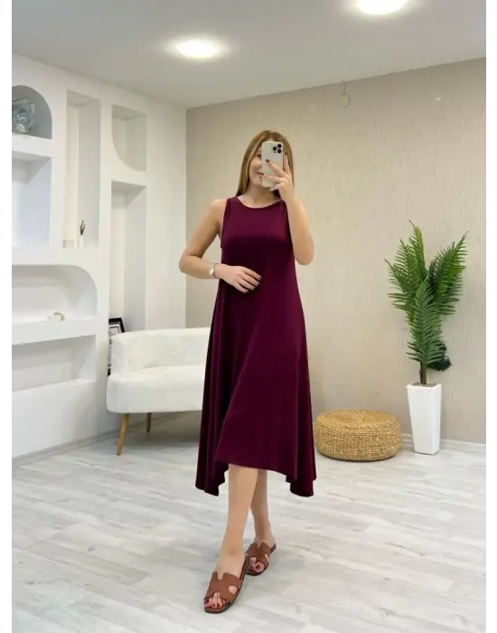 Omarı Asimetrik Kesim Detaylı Viskon Elbise