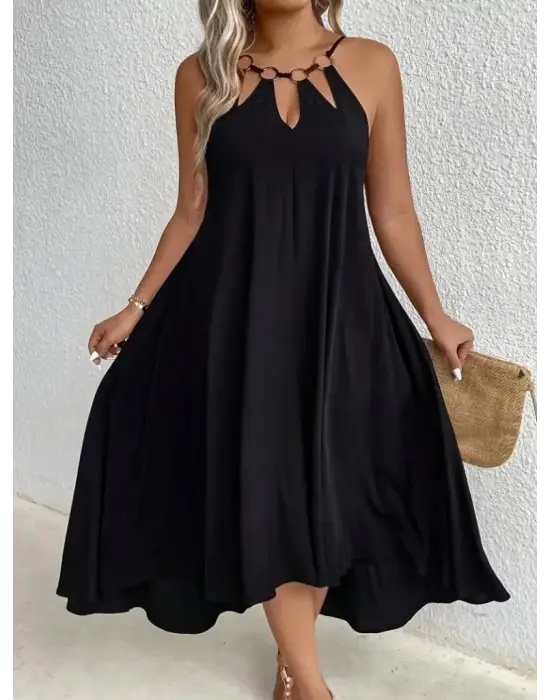 Omarı Asimetrik Kesim Viskon Elbise