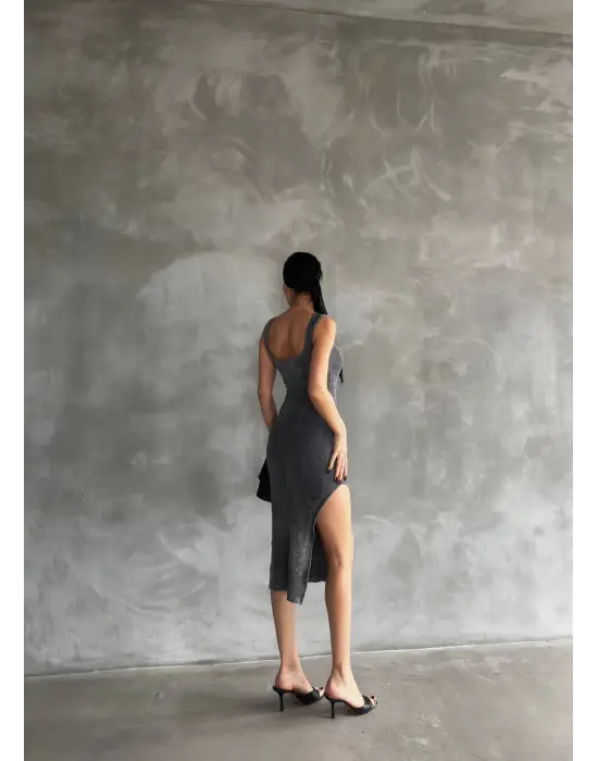 Omarı Yıkama Kolay Kaşkorse Yırtmaçlı Elbise