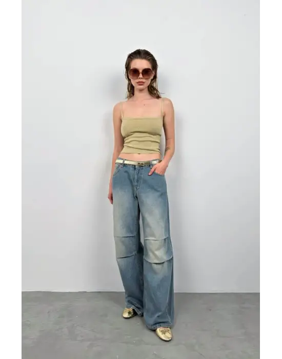 Askı Detay Parlak Triko Bluz