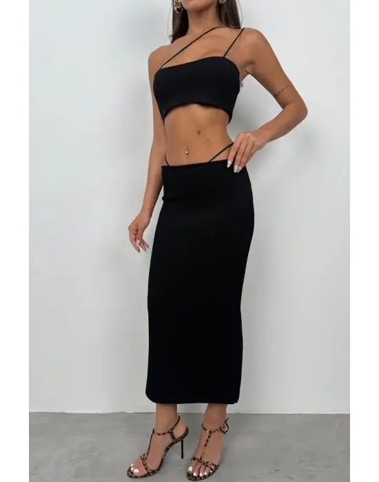 Askı Detay Straplez Dokulu Crop