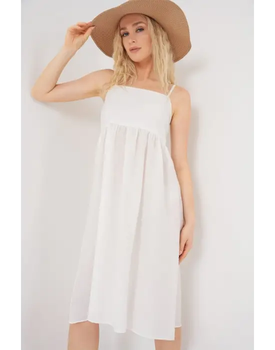 Askılı Ayrobin Elbise 2565 - Beyaz
