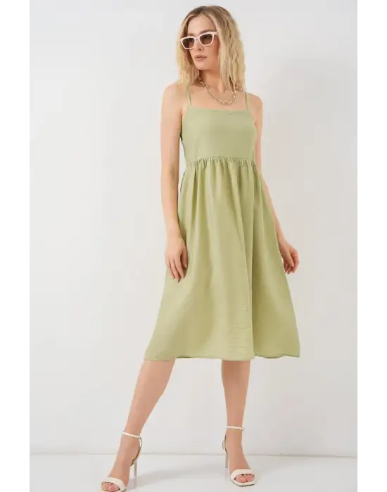 Askılı Ayrobin Elbise   - E.Yeşil