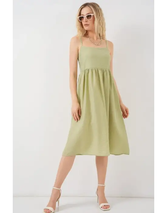 Askılı Ayrobin Elbise 2565 - E.Yeşil