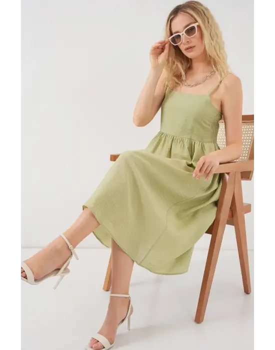 Askılı Ayrobin Elbise   - E.Yeşil
