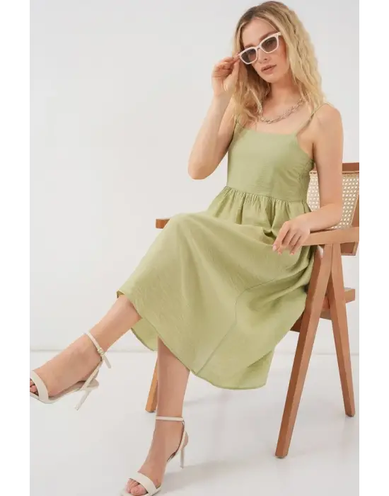 Askılı Ayrobin Elbise 2565 - E.Yeşil