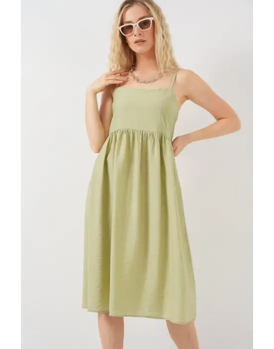 Askılı Ayrobin Elbise 2565 - E.Yeşil