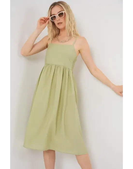 Askılı Ayrobin Elbise   - E.Yeşil