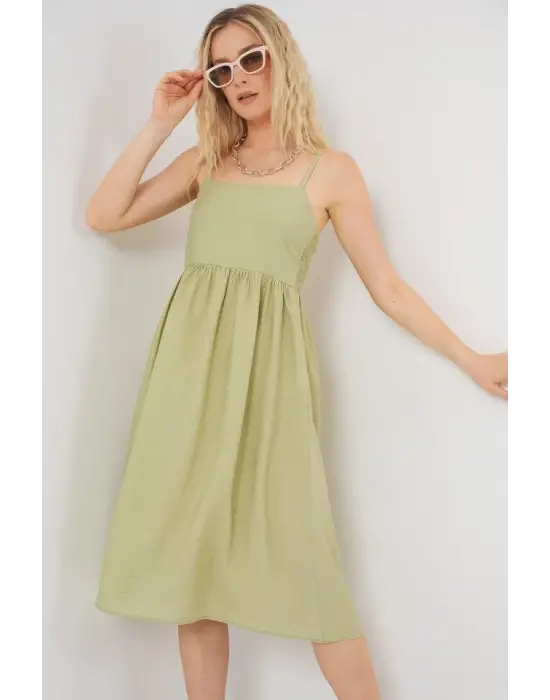 Askılı Ayrobin Elbise 2565 - E.Yeşil