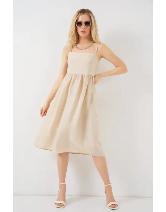 Askılı Ayrobin Elbise 2565 - Krem