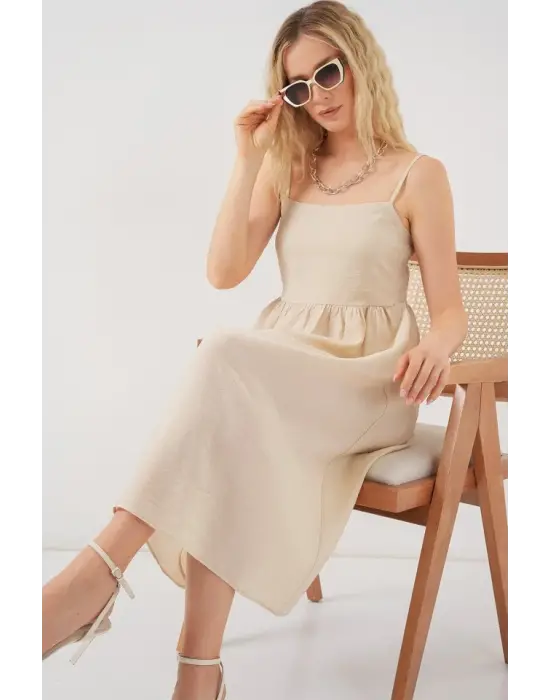 Askılı Ayrobin Elbise 2565 - Krem