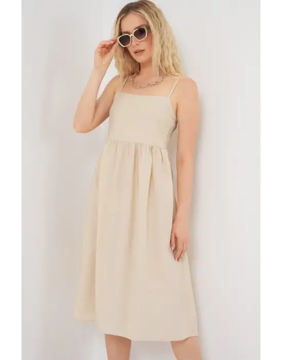 Askılı Ayrobin Elbise 2565 - Krem