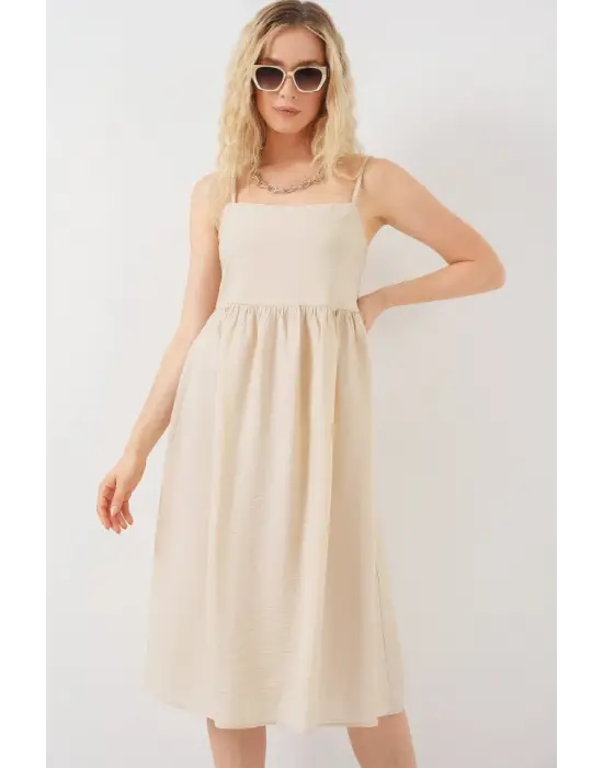 Askılı Ayrobin Elbise 2565 - Krem
