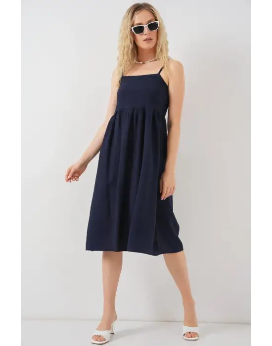 Askılı Ayrobin Elbise   - Lacivert