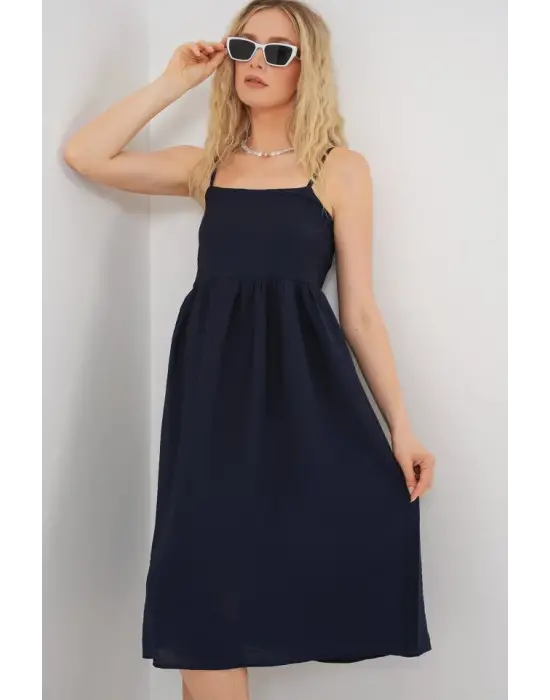 Askılı Ayrobin Elbise 2565 - Lacivert