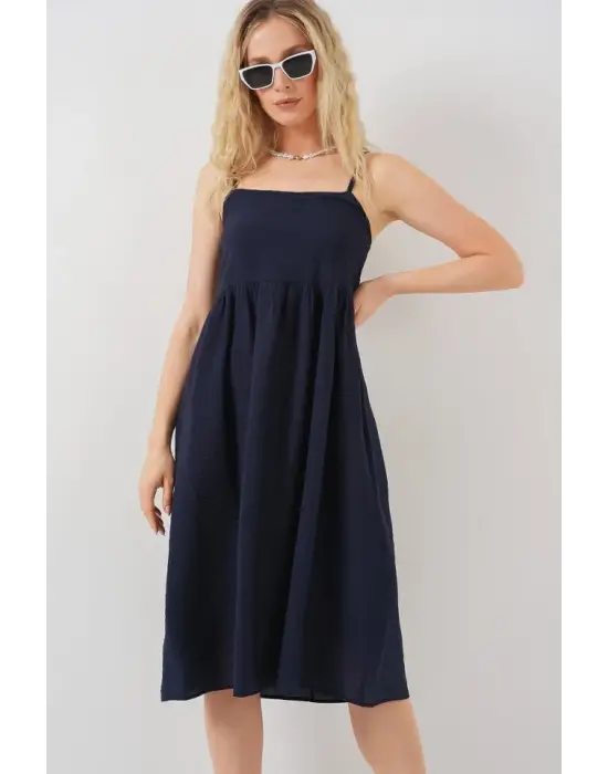 Askılı Ayrobin Elbise 2565 - Lacivert