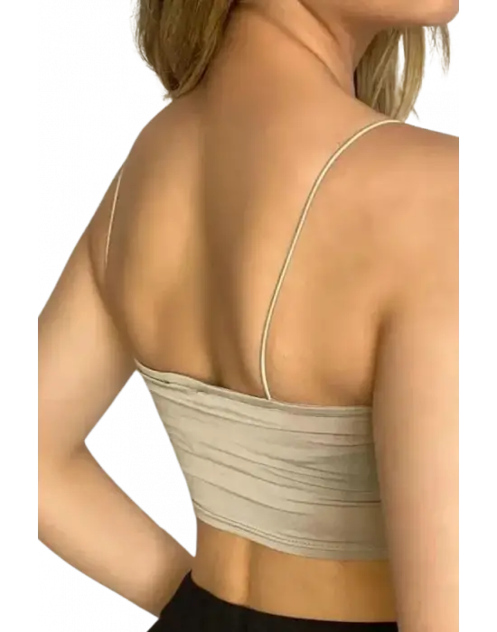 Askılı Crop Bluz-BEJ