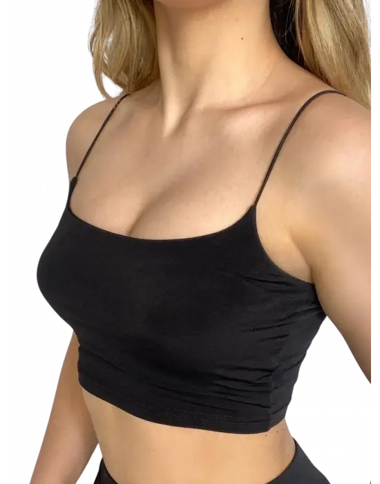 Askılı Crop  Bluz-SİYAH