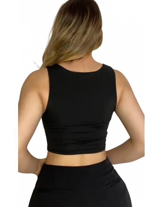 Askılı Crop  Bluz-SİYAH