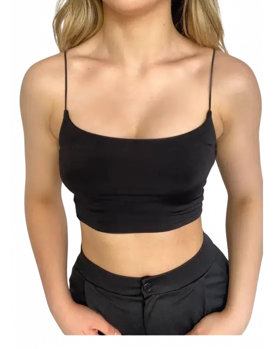 Askılı Crop  Bluz-SİYAH