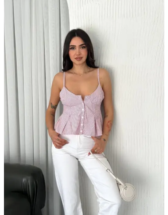 Kırmızı Askılı Dekolte Crop