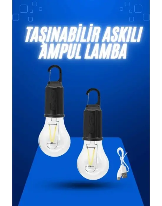 Askılı Kırılmaz Led Işık Kamp Bahçe Lambası Taşınabilir Led Ampul Şarjlı