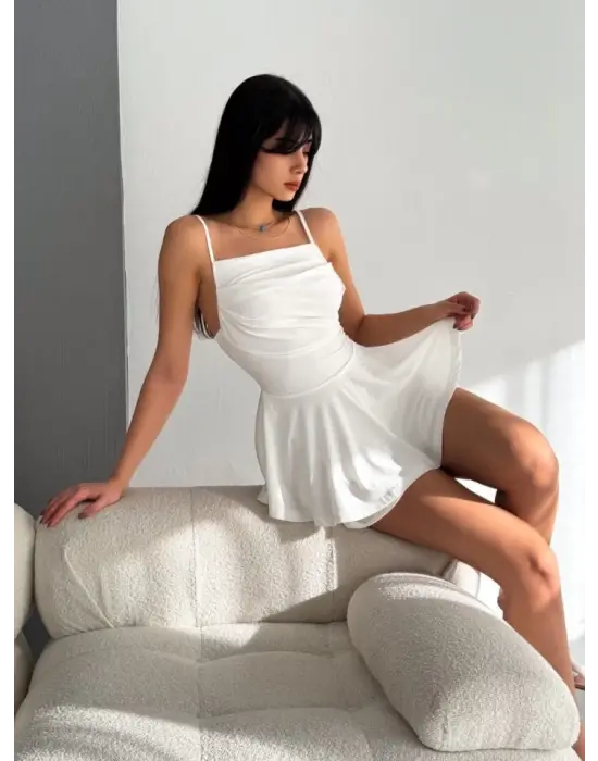 Askılı Tulum Elbise - Beyaz