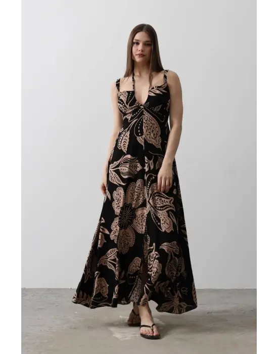 ASKILI VİSCON ELBİSE - Siyah